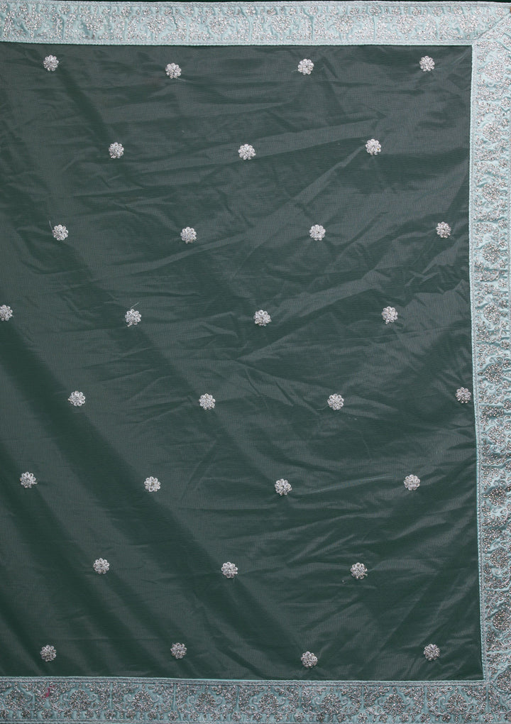 Sky Blue Silver Stonework Net Lehenga-Koskii