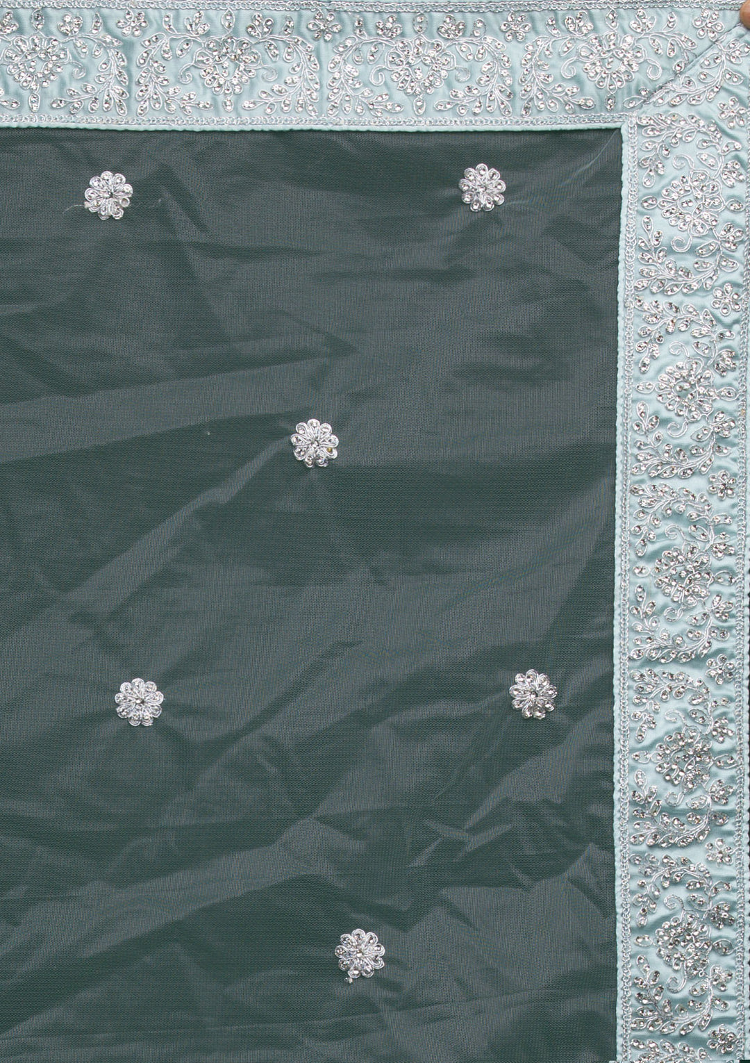 Sky Blue Silver Stonework Net Lehenga-Koskii