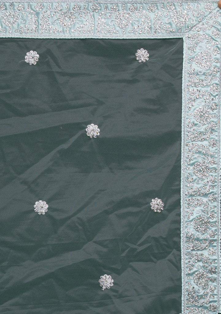 Sky Blue Silver Stonework Net Lehenga-Koskii