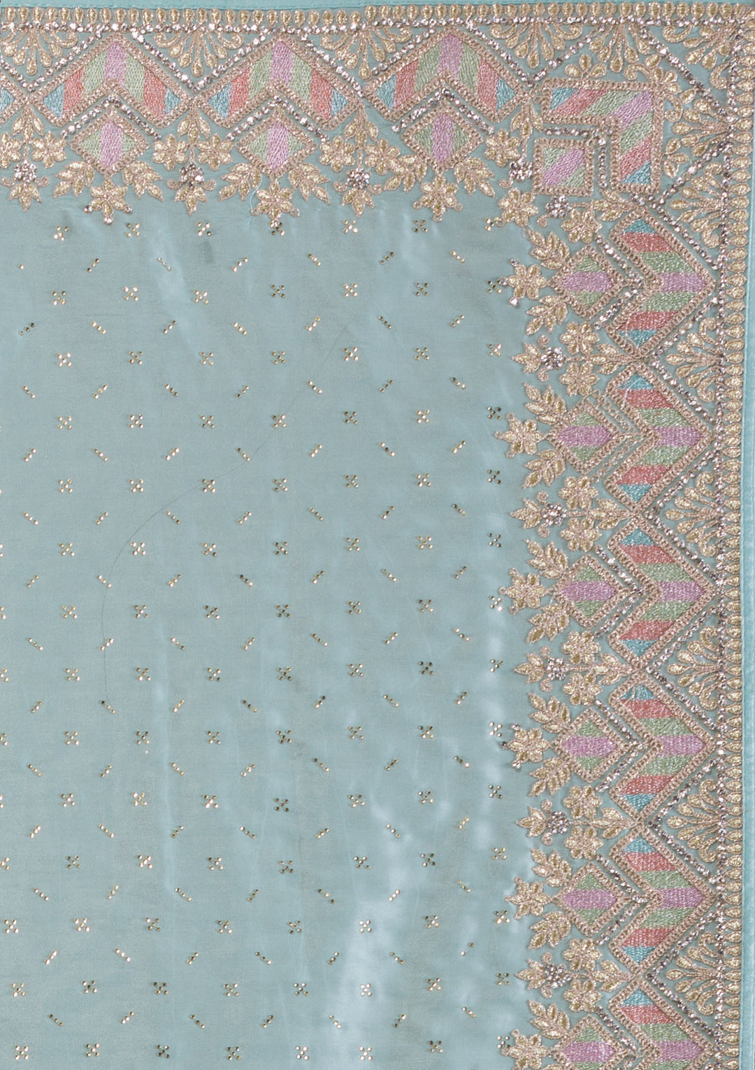 Sky Blue Stonework Satin Saree-Koskii