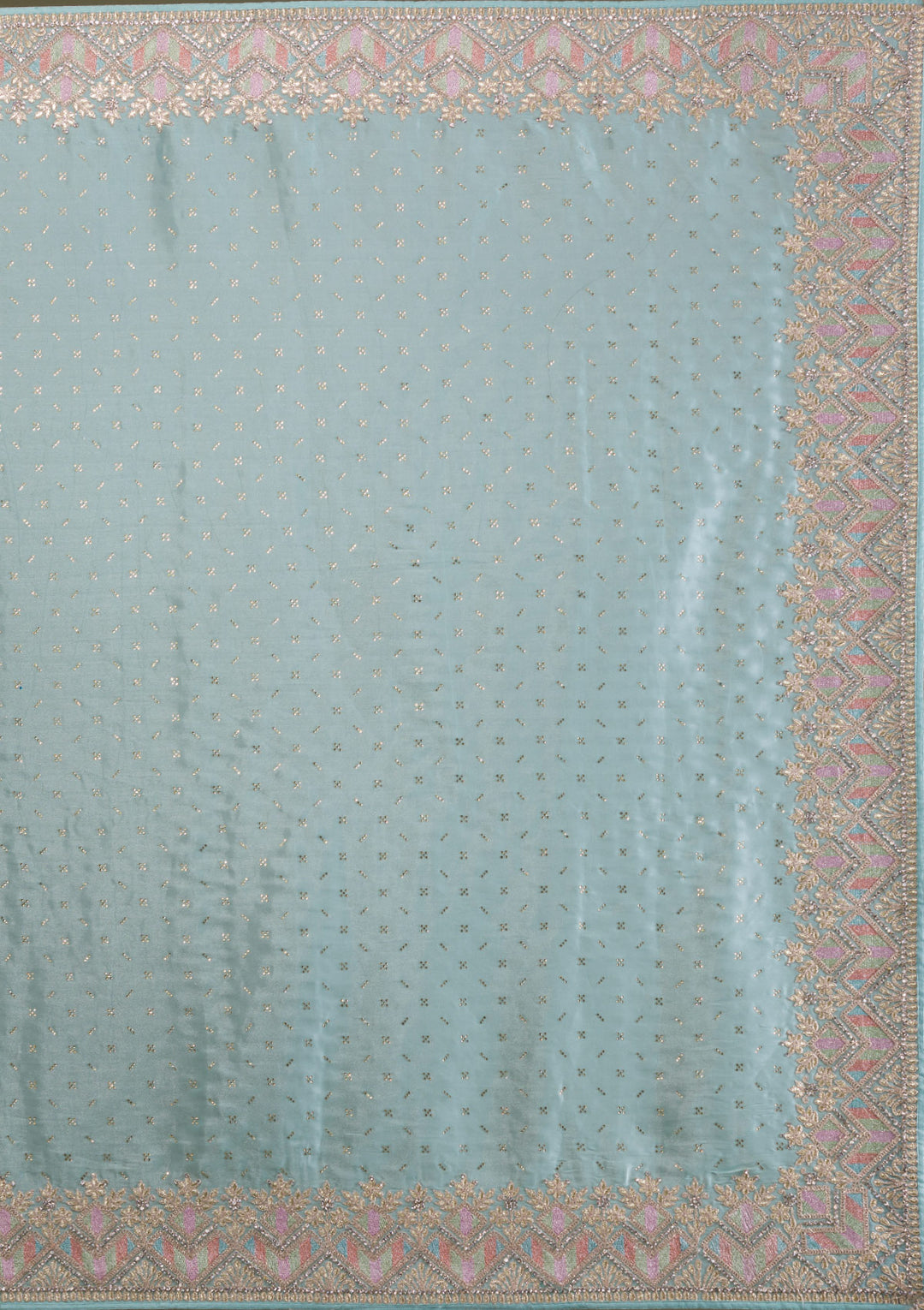 Sky Blue Stonework Satin Saree-Koskii