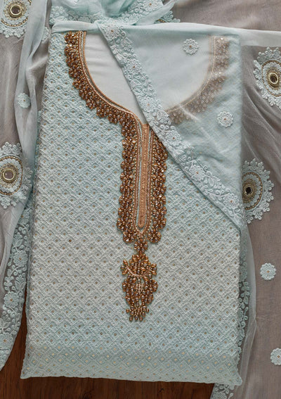 Sky Blue Stonework Georgette Designer Unstitched Salwar Suit - koskii