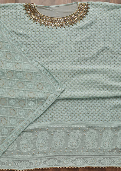 Sea Green Stonework Georgette Unstitched Salwar Suit - Koskii