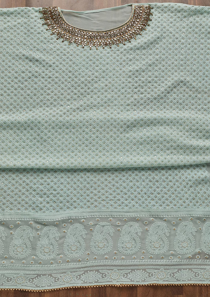 Sea Green Stonework Georgette Unstitched Salwar Suit - Koskii