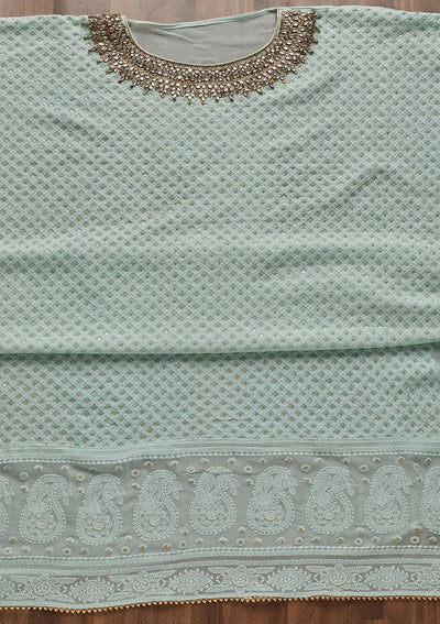 Sea Green Stonework Georgette Unstitched Salwar Suit - Koskii