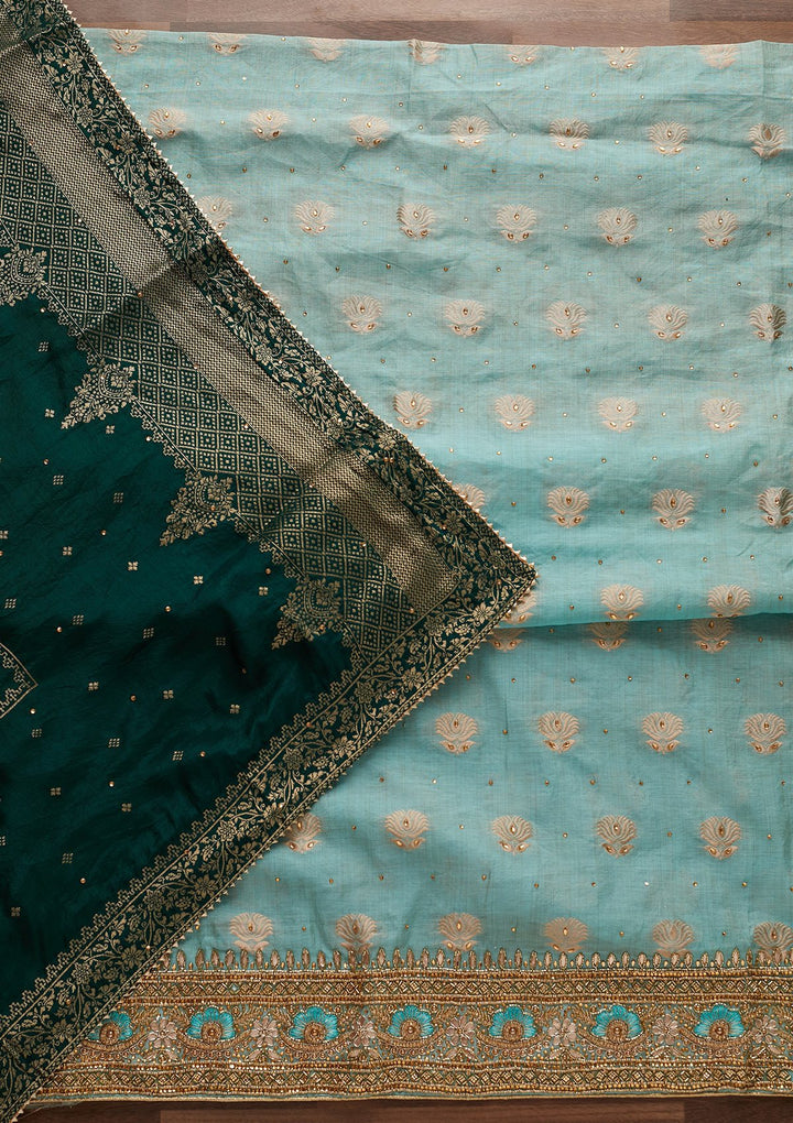 Sky Blue Stonework Semi Crepe Designer Unstitched Salwar Suit - Koskii