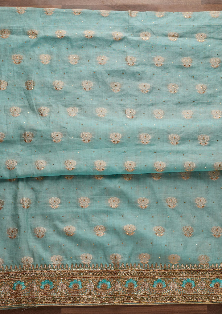 Sky Blue Stonework Semi Crepe Designer Unstitched Salwar Suit - Koskii