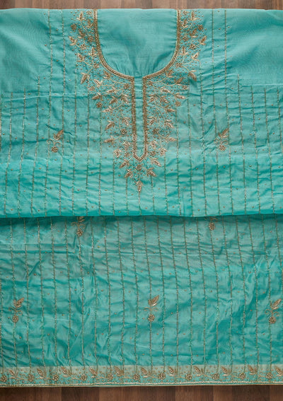 Sky Blue Stonework Semi Crepe  Unstitched Salwar Suit - Koskii