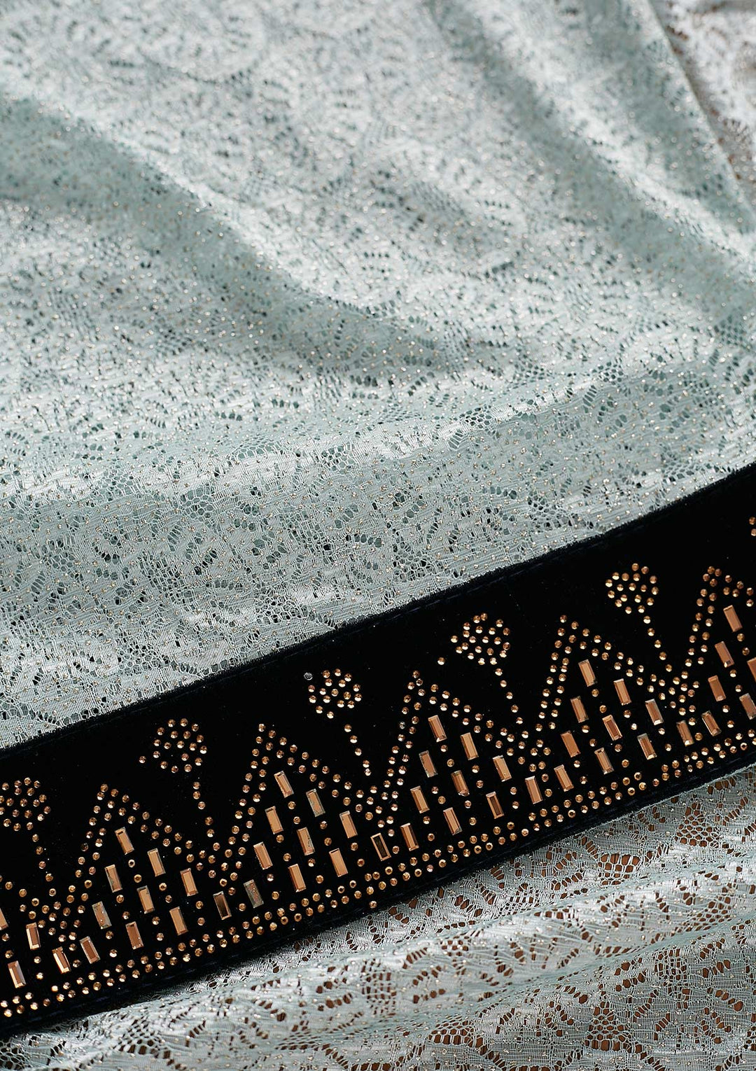 Sky Blue Swarovski Net Designer Saree - koskii
