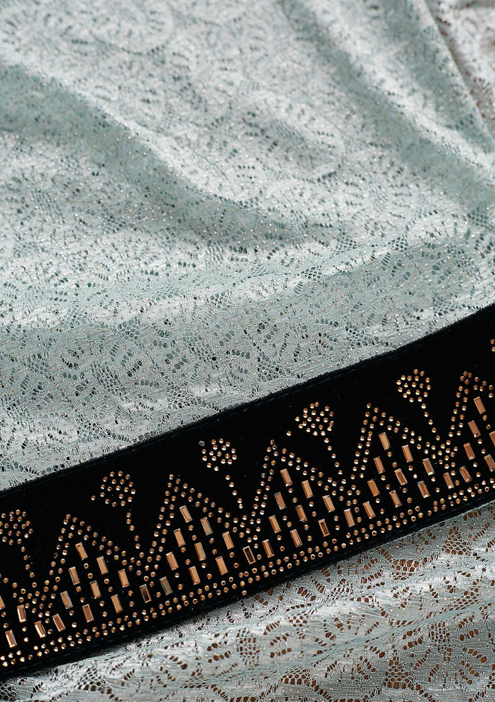 Sky Blue Swarovski Net Designer Saree - koskii