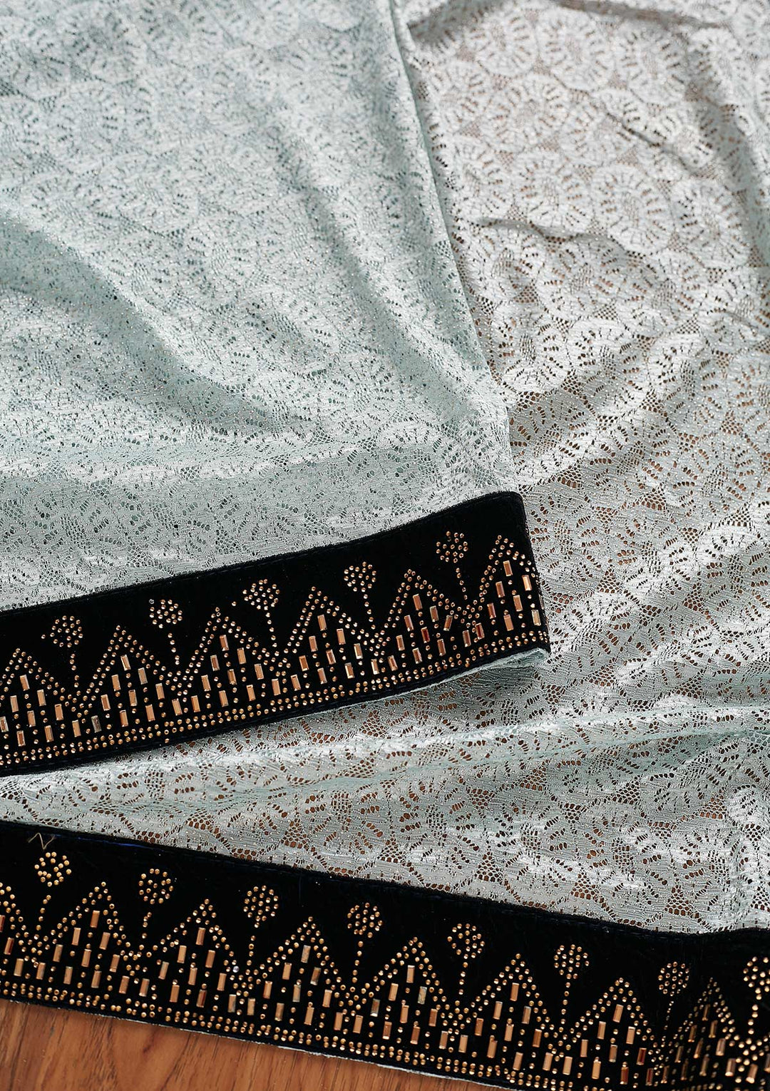 Sky Blue Swarovski Net Designer Saree - koskii