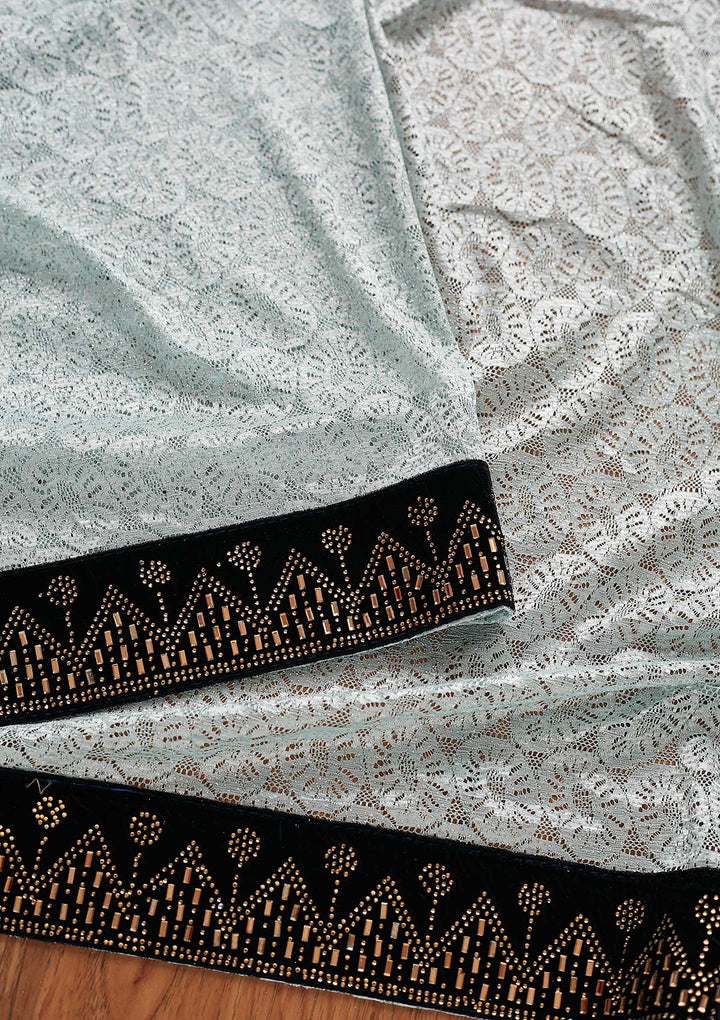 Sky Blue Swarovski Net Designer Saree - koskii