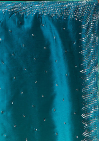Sky Blue Swarovski Semi Crepe Designer Saree - koskii