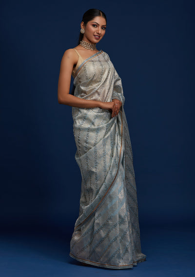 Sky Blue Swarovski Tissue Designer Saree - Koskii