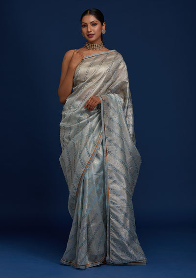 Sky Blue Swarovski Tissue Designer Saree - Koskii