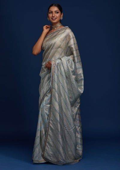 Sky Blue Swarovski Tissue Designer Saree - Koskii
