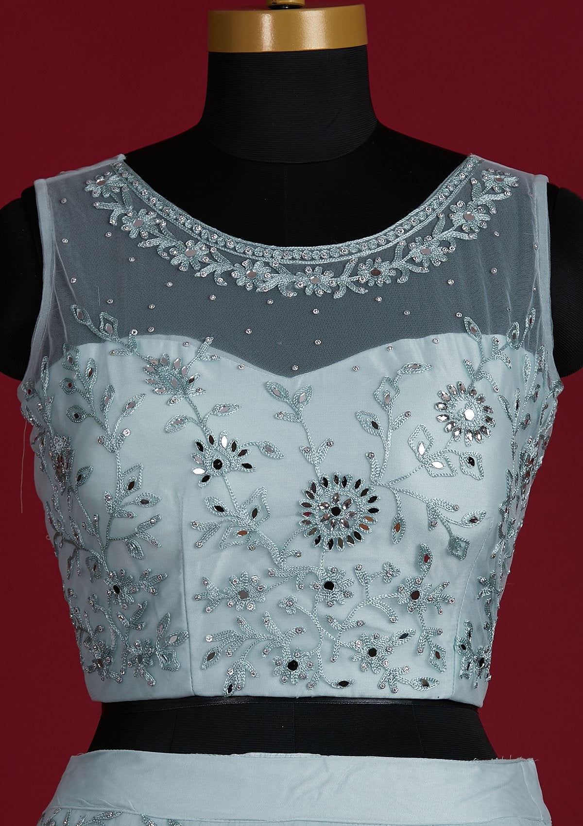 Sky Blue Threadwork Net Designer Lehenga - Koskii