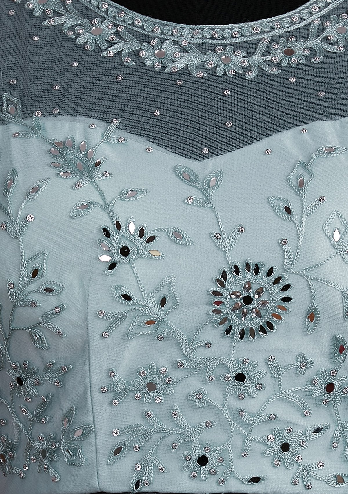 Sky Blue Threadwork Net Designer Lehenga - Koskii