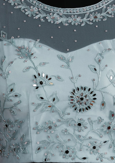 Sky Blue Threadwork Net Designer Lehenga - Koskii