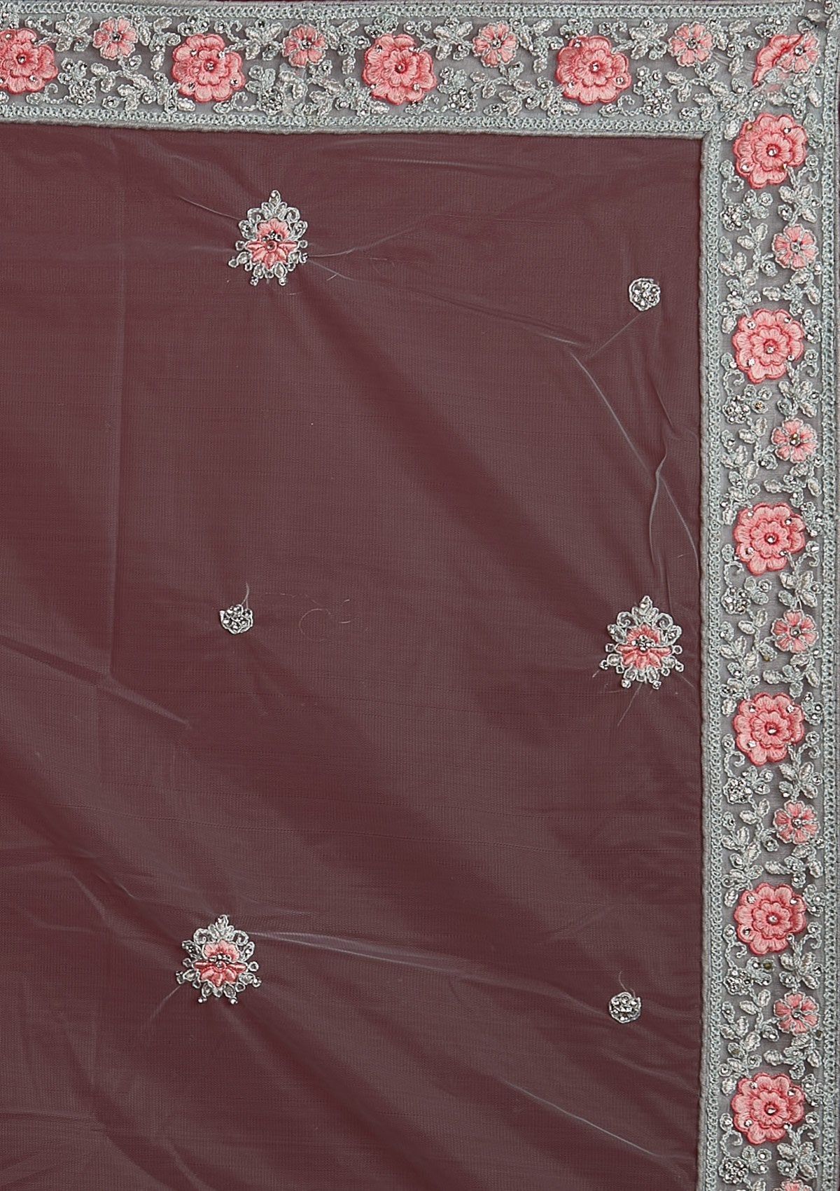 Sky Blue Threadwork Net Designer Semi-Stitched Lehenga - koskii