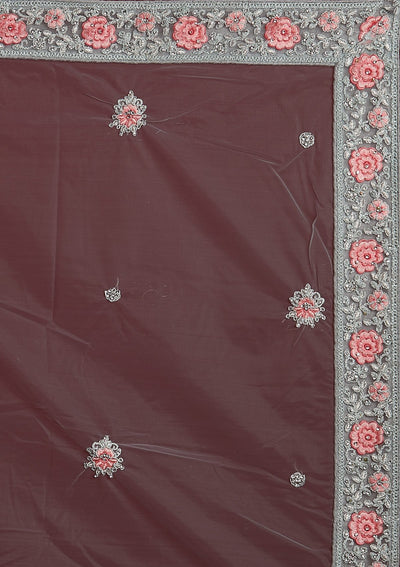 Sky Blue Threadwork Net Designer Semi-Stitched Lehenga - koskii