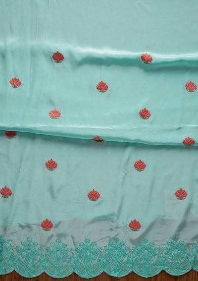 Sky Blue Threadwork Semi Crepe Designer Unstitched Salwar Suit - koskii