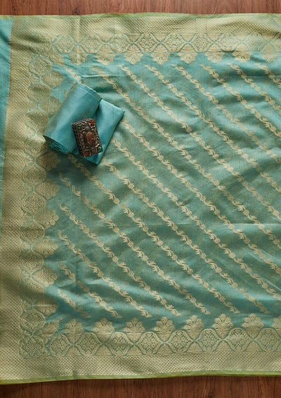 Sky Blue Zariwork Banarasi Designer Unstitched Salwar Suit - koskii