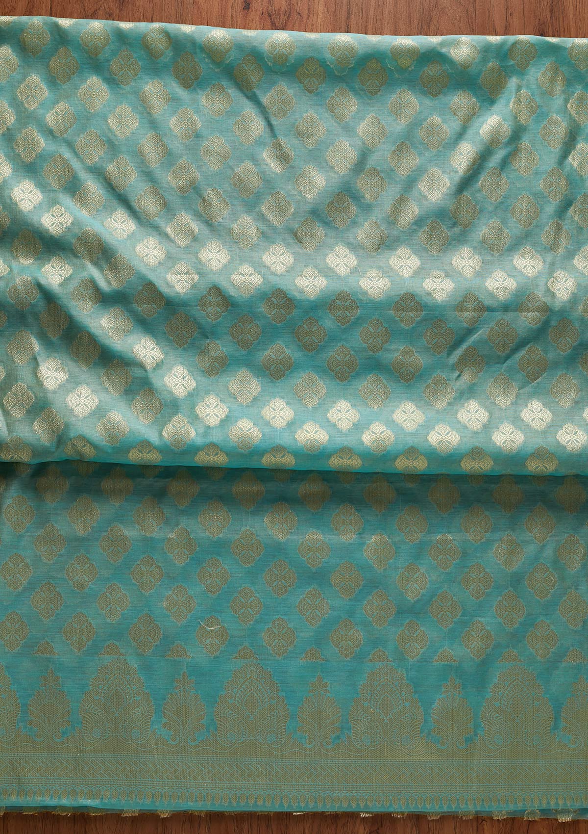 Sky Blue Zariwork Banarasi Designer Unstitched Salwar Suit - koskii