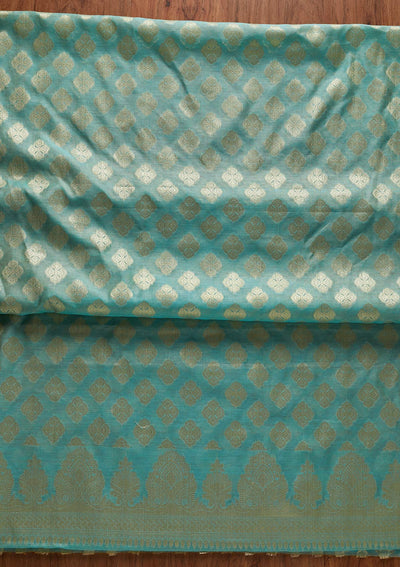 Sky Blue Zariwork Banarasi Designer Unstitched Salwar Suit - koskii