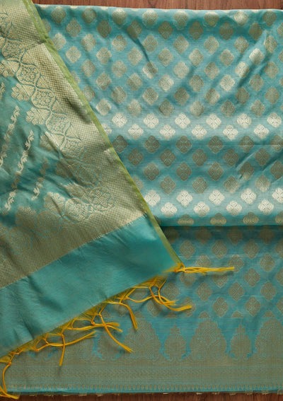 Sky Blue Zariwork Banarasi Designer Unstitched Salwar Suit - koskii