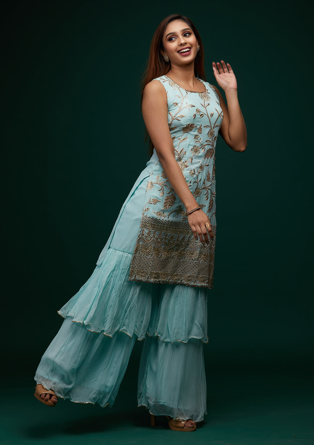 Sky Blue Zariwork Georgette Designer Salwar Suit - Koskii