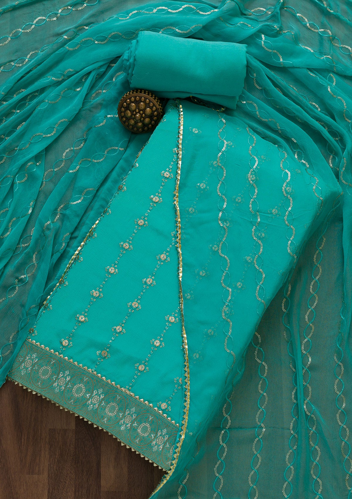 Buy Sky Blue Zariwork Georgette Unstitched Salwar Suit - Koskii