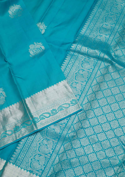 Sky Blue Zariwork Pure Silk Designer Saree - koskii