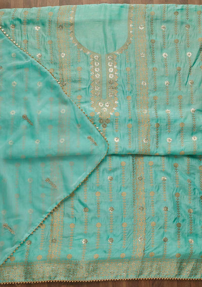 Sky Blue Zariwork Art Silk Unstitched Salwar Suit-Koskii