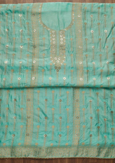 Sky Blue Zariwork Art Silk Unstitched Salwar Suit-Koskii