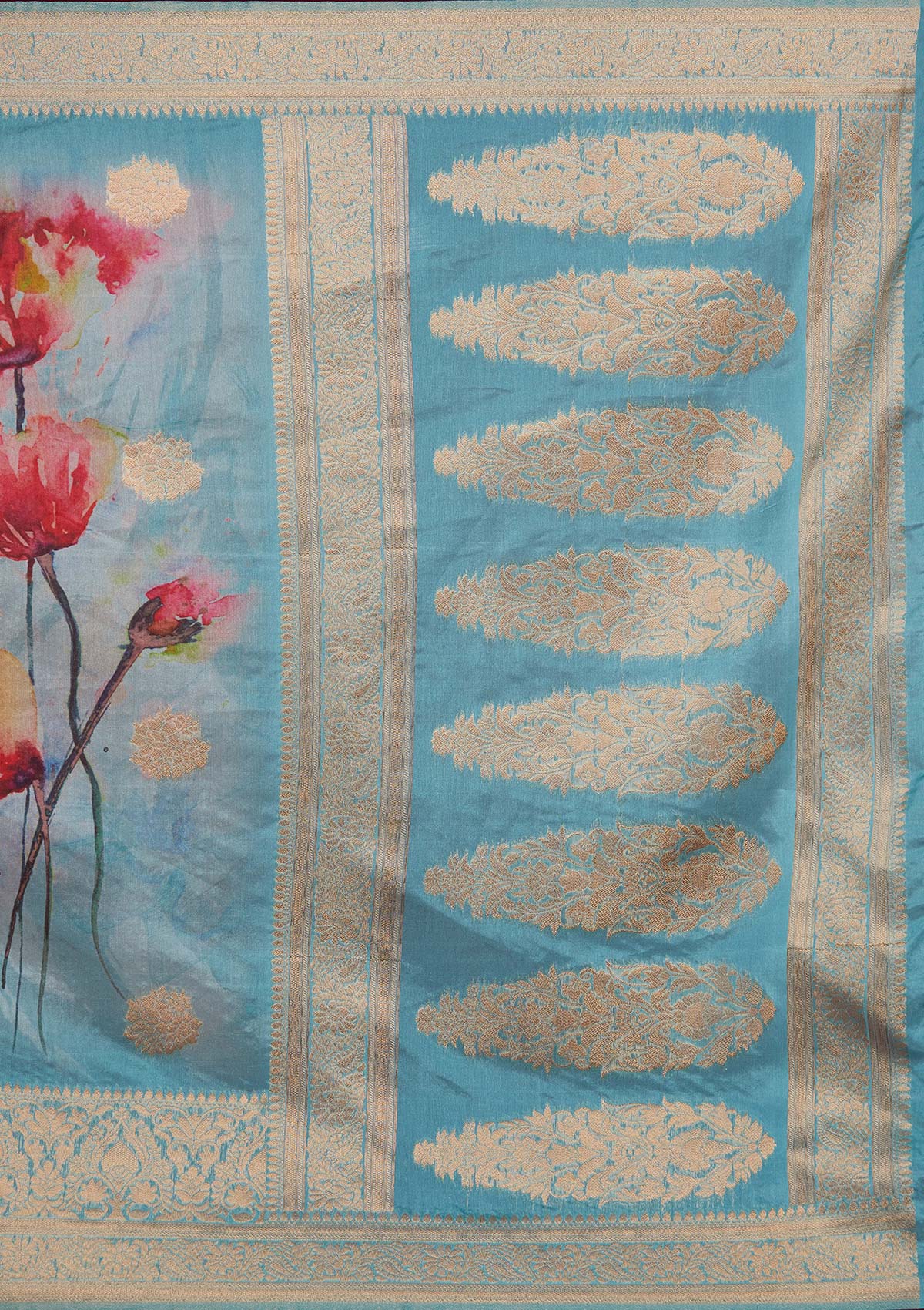 Sky Blue Zariwork Taffeta Silk Saree - Koskii