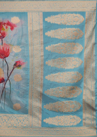 Sky Blue Zariwork Taffeta Silk Saree - Koskii