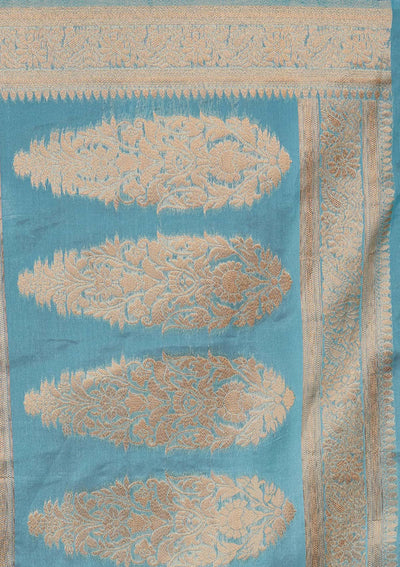 Sky Blue Zariwork Taffeta Silk Saree - Koskii