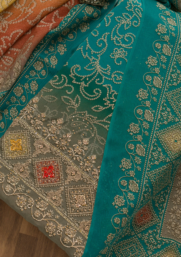 Sky Blue Bandhani Crepe Unstitched Salwar Suit-Koskii