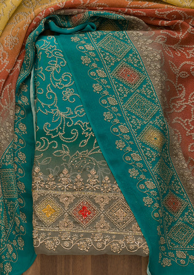 Sky Blue Bandhani Crepe Unstitched Salwar Suit-Koskii