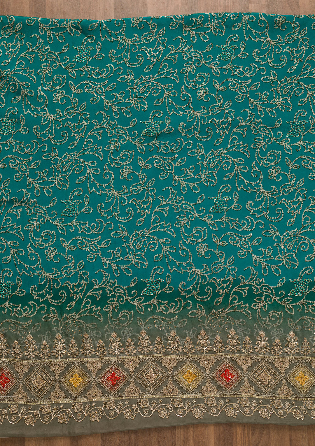 Sky Blue Bandhani Crepe Unstitched Salwar Suit-Koskii