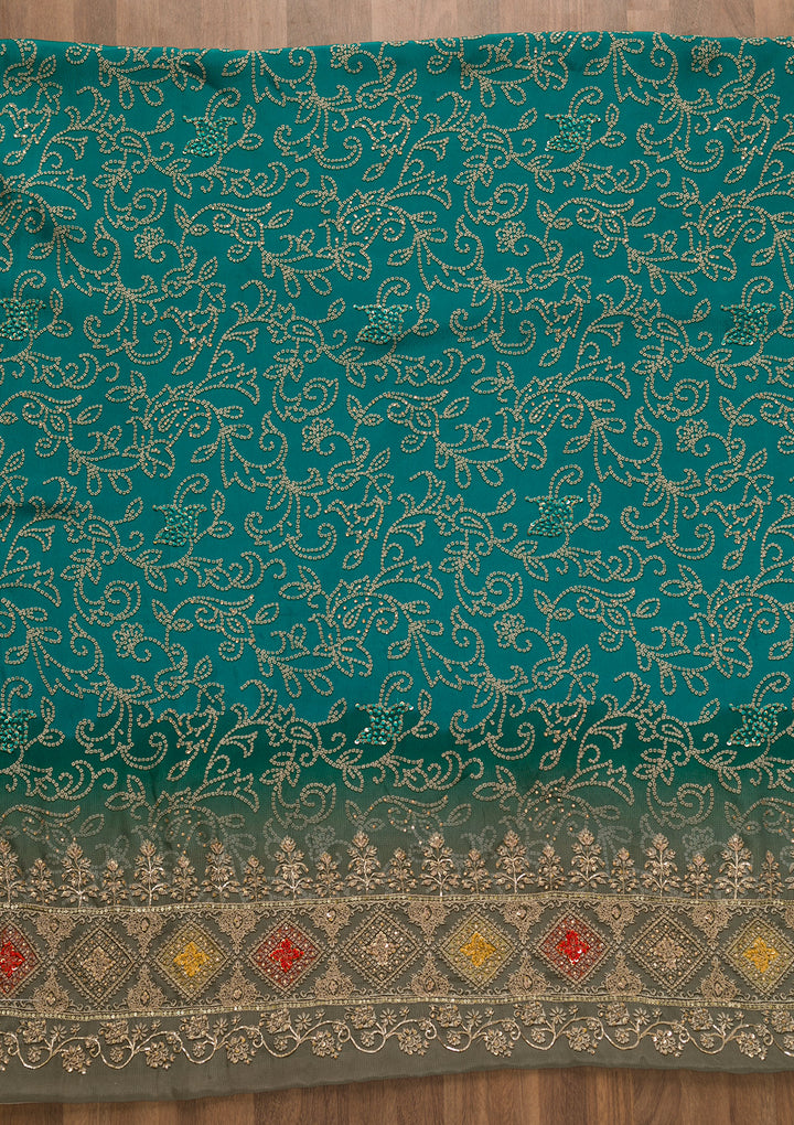 Sky Blue Bandhani Crepe Unstitched Salwar Suit-Koskii