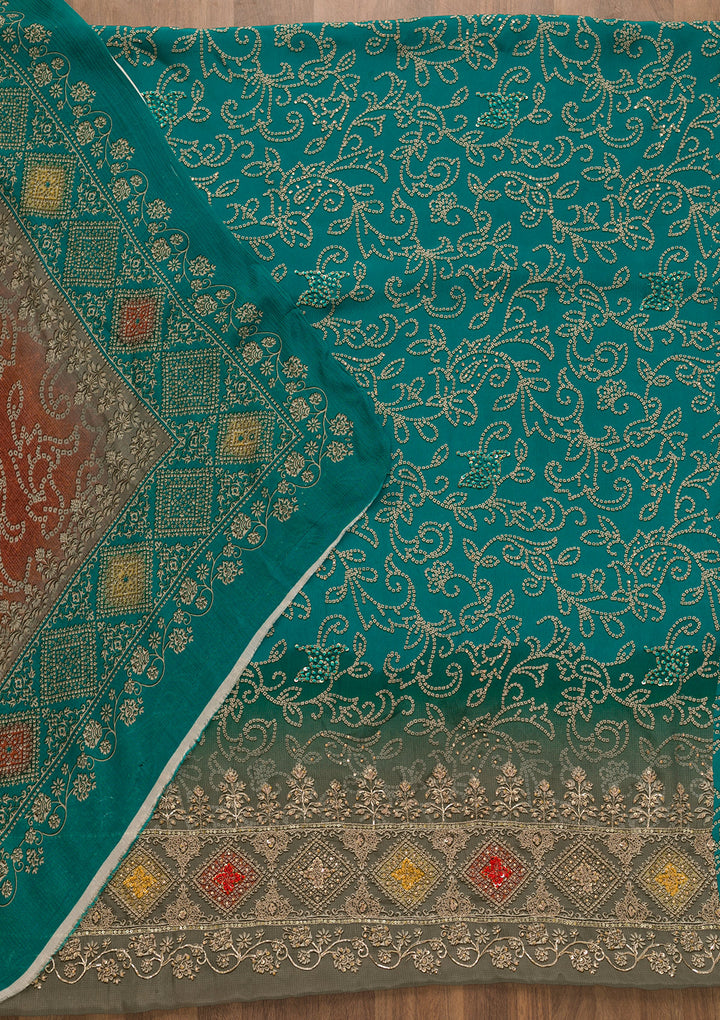 Sky Blue Bandhani Crepe Unstitched Salwar Suit-Koskii
