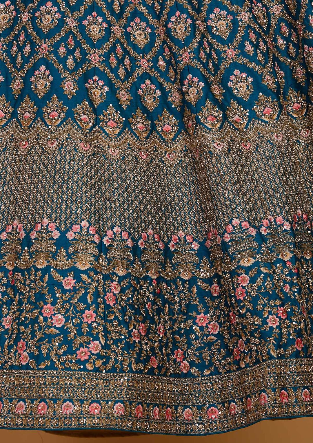 Turquoise Blue Stonework Raw Silk Designer Readymade Lehenga - Koskii