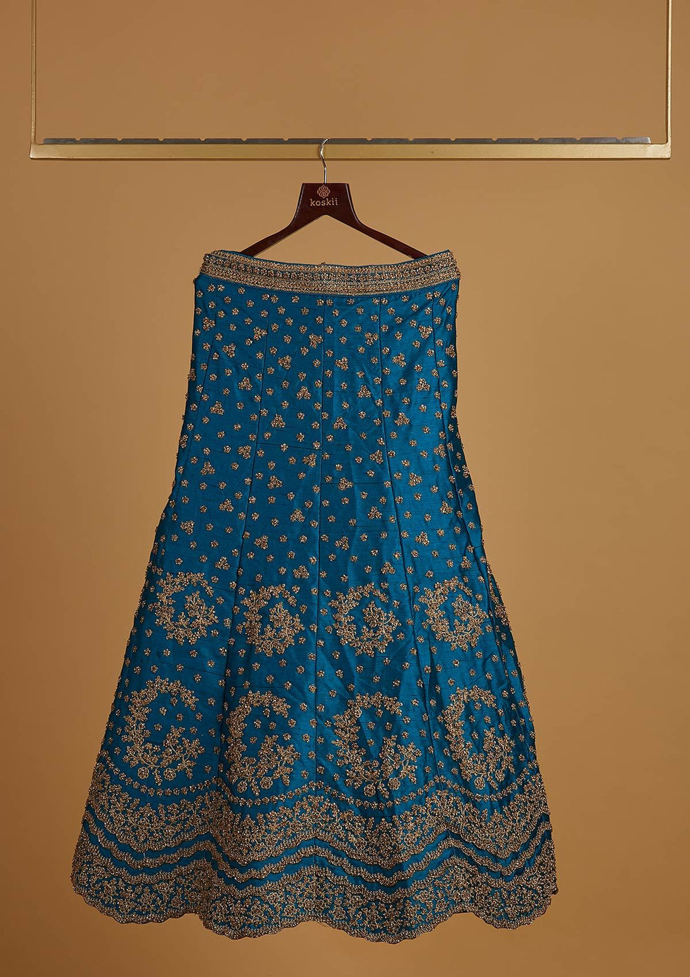 Turquoise Blue Stonework Raw Silk Designer Semi-Stitched Lehenga - koskii