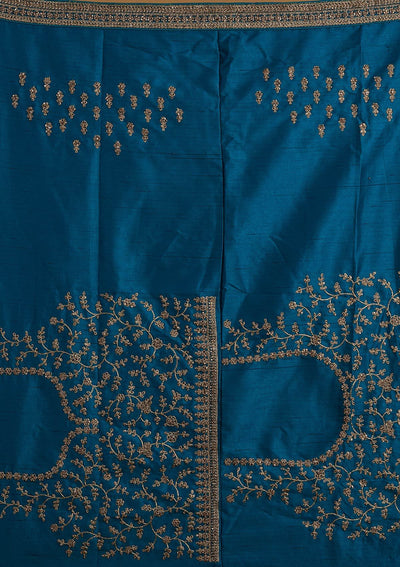 Turquoise Blue Stonework Raw Silk Designer Semi-Stitched Lehenga - koskii