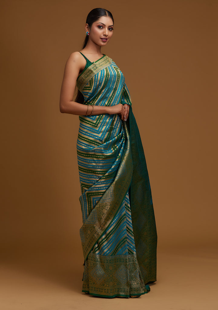 Turquoise Blue Zariwork Art Silk Designer Saree - Koskii