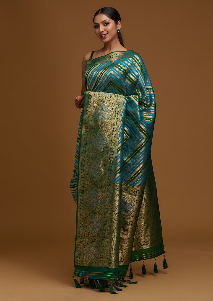 Turquoise Blue Zariwork Art Silk Designer Saree - Koskii