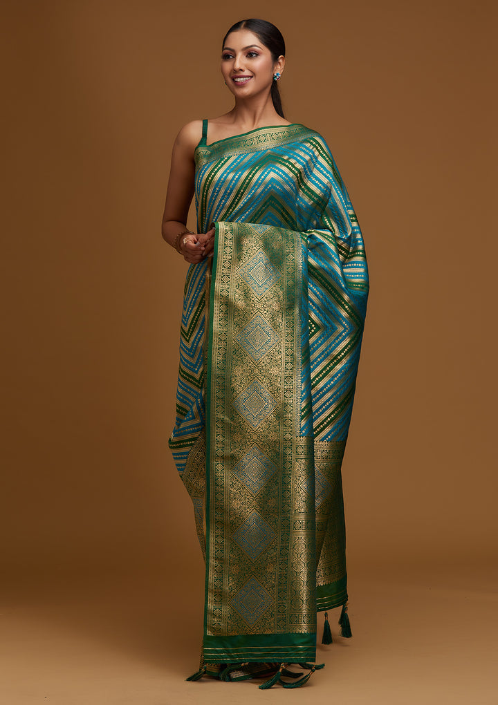 Turquoise Blue Zariwork Art Silk Designer Saree - Koskii