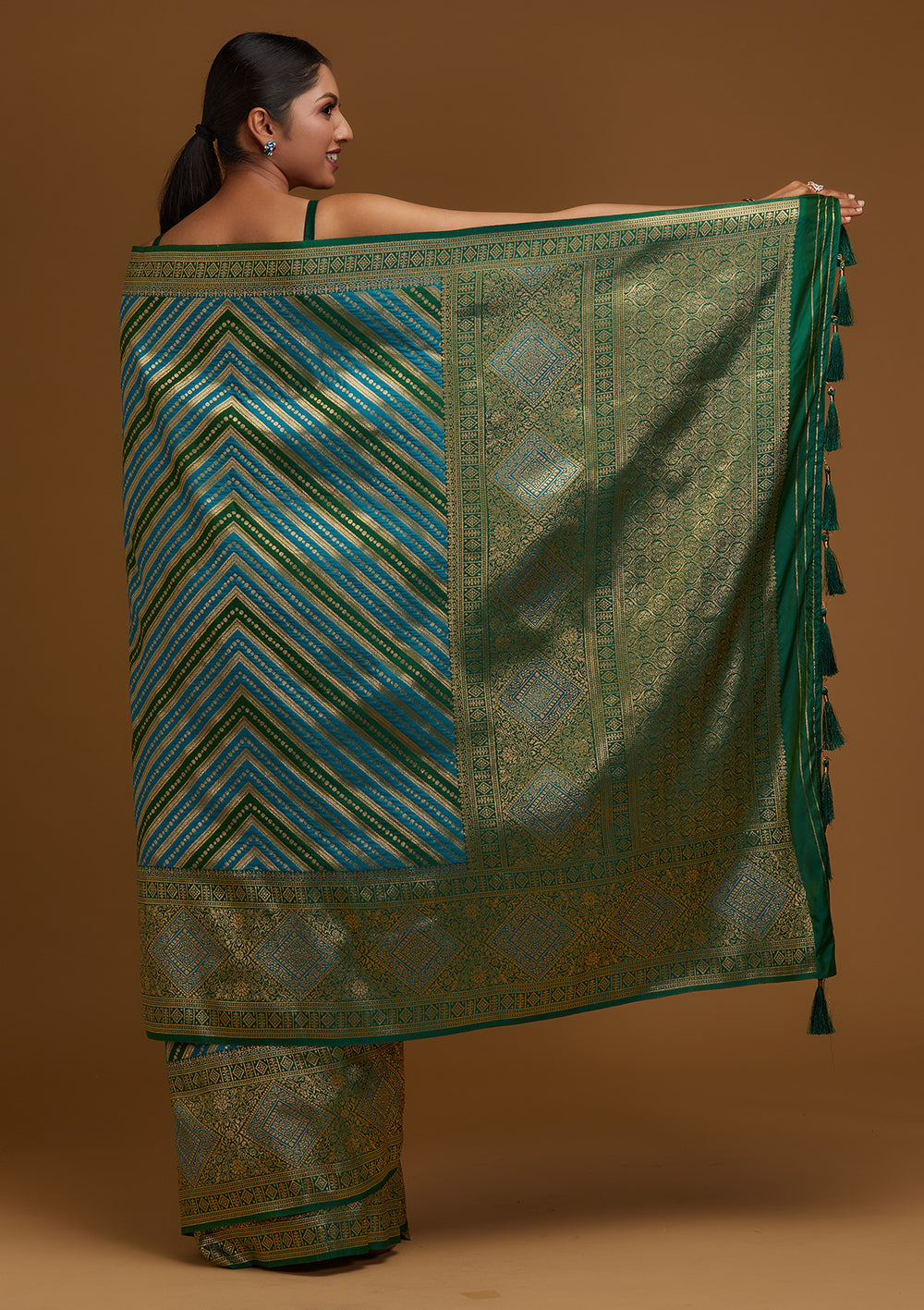 Turquoise Blue Zariwork Art Silk Designer Saree - Koskii